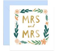 Old English Co. Floral Wreath Mrs and Mrs Card - Pastel Gold Foil Wedding Card For Brides | Engagement For Happy Couple on Big Day | Blank Inside & Envelope Included (Mrs and Mrs)