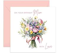 Old English Co. Flower Bouquet Birthday Card for Mum - Cute Traditional Birthday Card for Her from Son Daughter - Special Birthday Card for Her | Blank Inside with Envelope