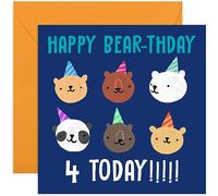 Old English Co. Fourth Birthday Card for Boys or Girls - Happy 4th Birthday - Age 4 - Four Years Old - Cute Bear Themed Birthday Card for Son, Daughter, Niece, Nephew, Grandchild | Blank Inside