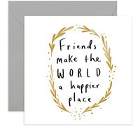Old English Co. Friends Make The World a Happier Place Card - Gold Foil Floral Berry Wreath for Best Friend | Gift to Special Person, BFF, Him, Her | Blank Inside & Envelope Included