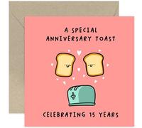 Old English Co. Fun 15th Wedding Anniversary Card for Couple - 'Special Toast' Pun Funny Cards for Him and Her - Anniversary Cards for Husband and Wife - 15th Anniversary Card | Blank Inside