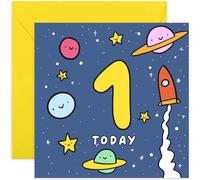 Old English Co. Fun 1st Birthday Card for Son or Daughter - Colourful Rocket Ship Space First Birthday Card for Young Boy or Girl - Age 1 - For Grandson, Granddaughter, Niece, Nephew | Blank Inside