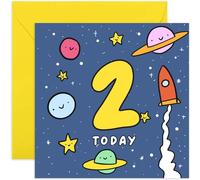 Old English Co. Fun 2nd Birthday Card for Son or Daughter - Colourful Rocket Ship Space Second Birthday Card for Young Boy or Girl - Age 2 - For Grandson, Granddaughter, Niece, Nephew | Blank Inside