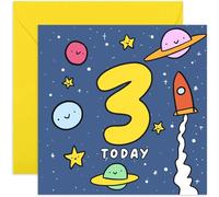 Old English Co. Fun 3rd Birthday Card for Son or Daughter - Colourful Rocket Ship Space Third Birthday Card for Young Boy or Girl - Age 3 - For Grandson, Granddaughter, Niece, Nephew | Blank Inside