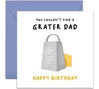Old English Co. Fun Birthday Card for Dad - 'No Grater Dad' Cheese Pun Birthday Card for Him from Son or Daughter - Hilarious Birthday Card for Dads | Blank Inside with Envelope