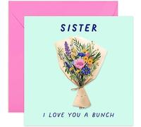 Old English Co. Fun Birthday Card for Sister - 'Love You a Bunch' Flower Birthday Card for Her - Cute Thank You Card for Women - Colourful Card | Blank Inside with Envelope