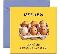 Old English Co. Fun Birthday Cards for Men and Women - Egg-cellent Birthday Card for Nephew - Congratulations Card for Him or Her - Humorous Birthday Card for Family | Blank Inside with Envelope