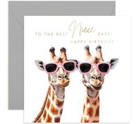 Old English Co. Fun Birthday Cards for Niece - Best Niece Ever Card - Giraffe Pink Sunglasses Couple Design - Happy Birthday Card from Auntie - Cute Niece Birthday Gift for Her | Blank Inside