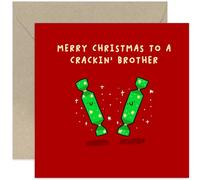 Old English Co. Fun Christmas Card for Brother - Crackin' Brother Christmas Greeting Card - Cute Merry Christmas Cracker Gift for Him - Colourful Festive Card for Family and Friends | Blank Inside