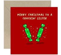 Old English Co. Fun Christmas Card for Sister - Crackin' Sister Christmas Greeting Card - Cute Merry Christmas Cracker Gift for Her - Colourful Festive Card for Family and Friends | Blank Inside