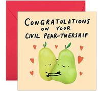 Old English Co. Fun Civil Partnership Greeting Card - Cute Pear Pun Civil Union Greeting Card for Couple - Congratulations Card for Them | Blank Inside with Envelope