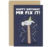 Old English Co. Fun DIY Hammer and Nails Card for Men - 'Mr Fix It' Carpentry Birthday Gift for Him Male - Humorous Handyman Card - Husband, Son, Uncle, Brother, Dad | Blank Inside with Envelope