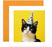 Old English Co. Fun Photographic Birthday Card for Men and Women - Black Cat Birthday Card for Him or Her - Party Hat Birthday Card for Dad, Mum, Brother, Sister - 40th 50th 60th 70th | Blank Inside