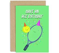 Old English Co. Fun Tennis Birthday Card For Him Her - Have An Ace Birthday - Tennis Ball and Racket - Sports Birthday Card for Men Women | Blank Inside with Envelope