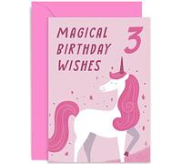 Old English Co. Fun Unicorn Magical Birthday Wishes Card for Daughter Her - Birthday Year Old Birthday Card for Girl Boy | Pink Unicorn Gift for Birthday Party | Blank Inside with Envelope (3rd)