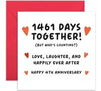 Old English Co. Funny 1461 Days 4th Wedding Anniversary Card for Couple - 'Who's Counting' Anniversary for Him Her - Special Cute Fourth Anniversary Card for Husband Wife | Blank Inside