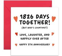 Old English Co. Funny 1826 Days 5th Wedding Anniversary Card for Couple - 'Who's Counting' Gift for Him Her - Special Cute Fifth Anniversary Card for Husband Wife | Blank Inside