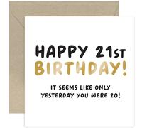 Old English Co. Funny 21st Birthday Card for Son or Daughter - 'Seems Like Yesterday' Hilarious Birthday Card for Men Women - 21 Years Old Humorous Birthday Card for Family | Blank Inside Envelope