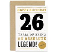 Old English Co. Funny 26th Birthday Card for Men Women - 26 Years Absolute Legend Greeting Card for Him Her | Humour Age Twenty-Sixth Birthday Card for Brother, Son, Sister - With Envelope