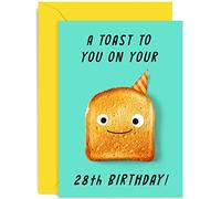 Old English Co. Funny 28th Birthday Card - A Toast On Your Birthday! - Humorous Cartoon Greeting Card for Him or Her - Blank Inside with Envelope