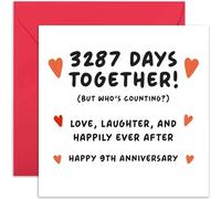 Old English Co. Funny 3287 Days 9th Wedding Anniversary Card for Couple - 'Who's Counting' Gift for Him Her - Special Cute Nineth Anniversary Card for Husband Wife | Blank Inside