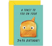 Old English Co. Funny 34th Birthday Card for Men and Women - A Toast On Your Birthday Age For Him or Her - Cute Thirty-Fourth Birthday Gift for Daughter Son Special Friend | Blank Inside