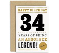 Old English Co. Funny 34th Birthday Card for Men Women - 34 Years Absolute Legend Greeting Card for Him Her | Humour Age Thirty-Fourth Birthday Card for Brother, Son, Sister - With Envelope