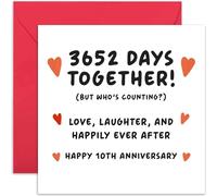 Old English Co. Funny 3652 Days 10th Wedding Anniversary Card for Couple - 'Who's Counting' Gift for Him Her - Special Cute Tenth Anniversary Card for Husband Wife | Blank Inside