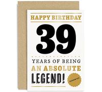 Old English Co. Funny 39th Birthday Card for Men Women - 39 Years Absolute Legend Greeting Card for Him Her | Humour Age Thirty-Ninth Birthday Card for Brother, Son, Sister - With Envelope