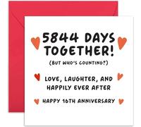Old English Co. Funny 5844 Days 16th Wedding Anniversary Card for Couple - 'Who's Counting' Gift for Him Her - Special Cute Sixteenth Anniversary Card for Husband Wife | Blank Inside