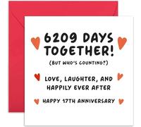 Old English Co. Funny 6209 Days 17th Wedding Anniversary Card for Couple - 'Who's Counting' Gift for Him Her - Special Cute Seventeenth Anniversary Card for Husband Wife | Blank Inside