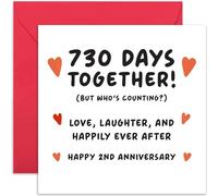 Old English Co. Funny 730 Days 2nd Wedding Anniversary Card for Couple - 'Who's Counting' Gift for Him Her - Special Cute Second Anniversary Card for Husband Wife | Blank Inside