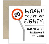 Old English Co. Funny 80th Birthday Card for Him or Her - Speed Road Sign Eightieth Birthday Card for Men and Women - Hilarious Age Milestone Card | Blank Inside Envelope