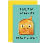 Old English Co. Funny 89th Birthday Card for Men and Women - A Toast On Your Birthday Age For Him or Her - Cute Eighty-Nineth Birthday Gift for Daughter Son Special Friend | Blank Inside