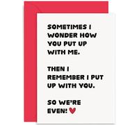 Old English Co. Funny Anniversary Card for Husband Wife - How You Put Up With Me Humour Valentine's Card for Boyfriend Girlfriend Partner - Funny Card for Him Her | Blank Inside with Envelope