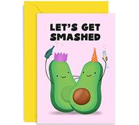 Old English Co. Funny Avocado Birthday Card for Him or Her - Let's Get Smashed Avocado Pun Joke For Men Women - Celebrate Well Done Passed Exams New Job | Blank Inside with Envelope