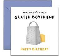 Old English Co. Funny Birthday Card for Boyfriend from Girlfriend - 'Grater Boyfriend' Cheese Pun - Cute Birthday Greeting Card For Him - Humorous Birthday Card for Family | Blank Inside