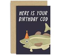 Old English Co. Funny Birthday Card for Him - 'Birthday Cod' Funny Card for Fisherman - Fishing Birthday Card for Him - Birthday Card for Dad, Brother, Uncle, Step-Dad | Blank Inside with Envelope