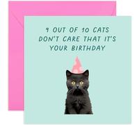 Old English Co. Funny Birthday Card for Him Her - '9 out of 10 Cats' Cheeky Rude Birthday Card for Men Women - Cat Birthday Card for Cat Owners - Pet Owner | Blank Inside Envelope