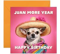 Old English Co. Funny Birthday Card For Him or Her - 'Juan More Year' Birthday Card for Men and Women - Cute Chihuahua Dog Birthday Wishes Greeting Card for Friends Family | Blank Inside Envelope