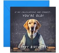 Old English Co. Funny Birthday Card for Man - 'Calculations Correct You're Old' Hilarious Dog Birthday Card for Him Her - Age Joke Birthday Card for Family | Blank Inside with Envelope