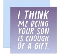Old English Co. Funny Birthday Card for Mum Dad - I Think Me Being Your Son Is Gift Enough - Happy Birthday | Blank Inside with Envelope