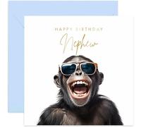 Old English Co. Funny Birthday Card for Nephew - Hilarious Male Birthday Card for Him - Monkey Chimp Sunglasses Birthday Card for Him from Uncle Auntie - Special Card | Blank Inside Envelope