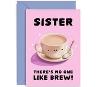 Old English Co. Funny Birthday Card for Sister - Hilarious Tea Themed Birthday Card for Her - 'No One Like Brew' Tea Pun Joke Humour Card | Blank Inside