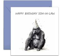 Old English Co. Funny Birthday Card for Son in Law - Party Gorilla Birthday Greeting Card for Him Men - Humorous Male Birthday Card for Family | Blank Inside with Envelope