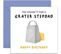 Old English Co. Funny Birthday Card for Stepdad from Stepchildren - 'Grater Stepdad' Cheese Pun - Cute Birthday Greeting Card For Her - Humorous Birthday Card for Family | Blank Inside