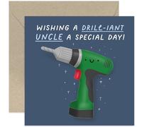 Old English Co. Funny Birthday Card for Uncle - 'Drill-iant' Birthday Card for Him - Hilarious Well Done Card - DIY Themed Birthday Card for Men - Uncle Birthday | Blank Inside with Envelope