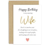 Old English Co. Funny Birthday Card for Wife - Cute Sentiment Joke Humour Birthday Gift for Her - 'Another Year Laughing At Own Jokes' Card | Blank Inside