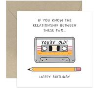 Old English Co. Funny Birthday Cards for Men and Women - 'You're Old' Cassette Tape and Pencil Birthday Card for Him Her - Old Age Joke Card for Dad, Brother, Friend, Uncle | Blank Inside
