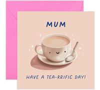 Old English Co. Funny Birthday Cards for Mum - 'Tea-rrific Day' Humorous Pun Birthday Card for Her - Cute Thank You Card for Women - Cup of Tea Well Done Card | Blank Inside with Envelope